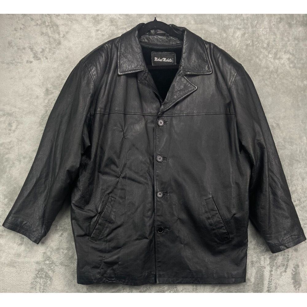 Michael Michelle Men's Leather Jacket Black 2XL Removable Fleece Lining‎